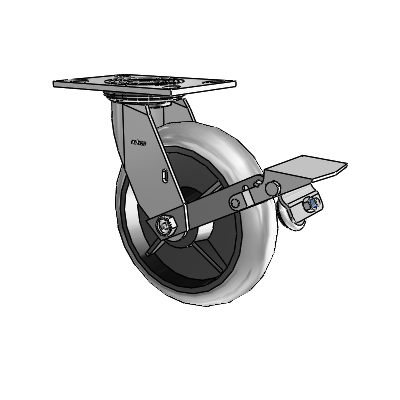 4 Series 2 Inch Wide Top Plate Swivel Caster with 8 x 2 Performa Rubber (Round/Conductive) Wheel and Tread Lock Brake