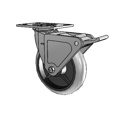 Roulette pivotante de la série 4 avec plaque supérieure de 2 pouces de large, équipée d'une roue en caoutchouc Performa 8 x 2 (ronde/conductrice) et d'un frein Tech Lock