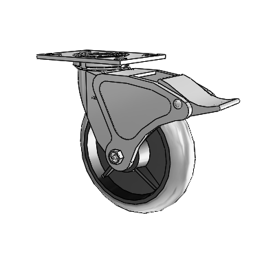4 Series 2 Inch Wide Top Plate Swivel Caster with 8 x 2 Performa Rubber (Round/Conductive) Wheel and Total Lock Brake