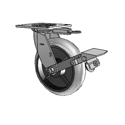 4 Series 2 Inch Wide Top Plate Swivel Caster with 8 x 2 Performa Rubber (Round/Conductive) Wheel and Tread Lock Brake