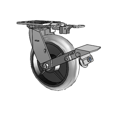 4 Series 2 Inch Wide Top Plate Swivel Caster with 8 x 2 Performa Rubber (Round/Conductive) Wheel and Tread Lock Brake