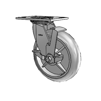 4 Series 2 Inch Wide Top Plate Swivel Caster with 8 x 2 Performa Rubber (Round) Wheel and Top Lock Brake