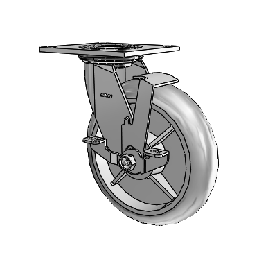 4 Series 2 Inch Wide Top Plate Swivel Caster with 8 x 2 Performa Rubber (Round) Wheel and Top Lock Brake