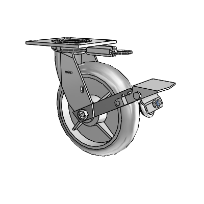 4 Series 2 Inch Wide Top Plate Swivel Caster with 8 x 2 Performa Rubber (Round) Wheel and Tread Lock Brake