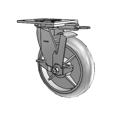 4 Series 2 Inch Wide Top Plate Swivel Caster with 8 x 2 Performa Rubber (Round) Wheel and Top Lock Brake