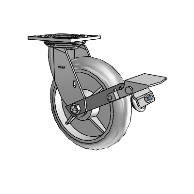4 Series 2 Inch Wide Top Plate Swivel Caster with 8 x 2 Performa Rubber (Round) Wheel and Tread Lock Brake