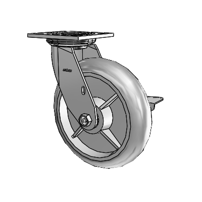 4 Series 2 Inch Wide Top Plate Swivel Caster with 8 x 2 Performa Rubber (Round) Wheel and Side Lock Brake