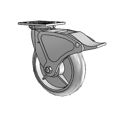 4 Series 2 Inch Wide Top Plate Swivel Caster with 8 x 2 Performa Rubber (Round) Wheel and Total Lock Brake