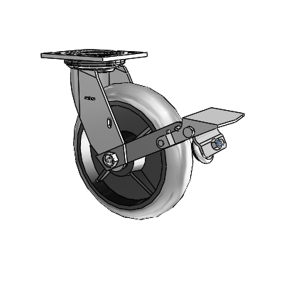4 Series 2 Inch Wide Top Plate Swivel Caster with 8 x 2 Performa Rubber (Round/Conductive) Wheel and Tread Lock Brake