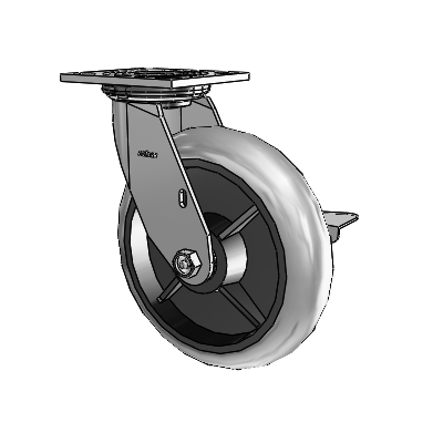4 Series 2 Inch Wide Top Plate Swivel Caster with 8 x 2 Performa Rubber (Round/Conductive) Wheel and Side Lock Brake