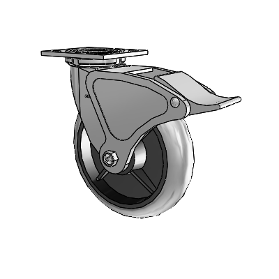 4 Series 2 Inch Wide Top Plate Swivel Caster with 8 x 2 Performa Rubber (Round/Conductive) Wheel and Total Lock Brake