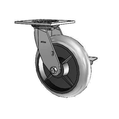 4 Series 2 Inch Wide Top Plate Swivel Caster with 8 x 2 Performa Rubber (Round/Conductive) Wheel and Side Lock Brake