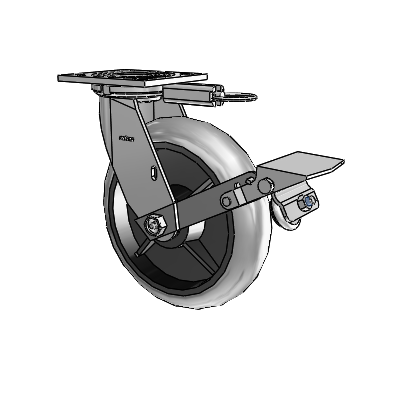 4 Series 2 Inch Wide Top Plate Swivel Caster with 8 x 2 Performa Rubber (Round/Conductive) Wheel and Tread Lock Brake