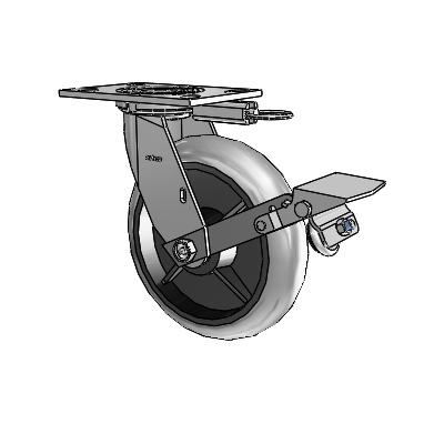 4 Series 2 Inch Wide Top Plate Swivel Caster with 8 x 2 Performa Rubber (Round/Conductive) Wheel and Tread Lock Brake