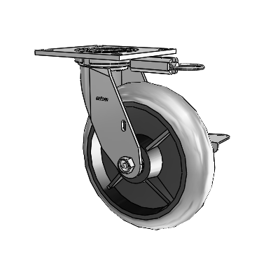 4 Series 2 Inch Wide Top Plate Swivel Caster with 8 x 2 Performa Rubber (Round/Conductive) Wheel and Side Lock Brake