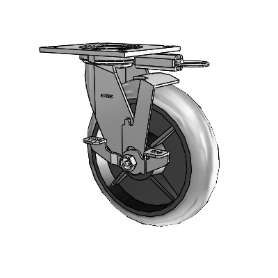 Roulette pivotante de la série 4 avec plaque supérieure de 2 pouces de large, équipée d'une roue en caoutchouc Performa 8 x 2 (ronde/conductrice) et d'un frein de blocage supérieur