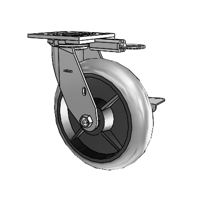4 Series 2 Inch Wide Top Plate Swivel Caster with 8 x 2 Performa Rubber (Round/Conductive) Wheel and Side Lock Brake