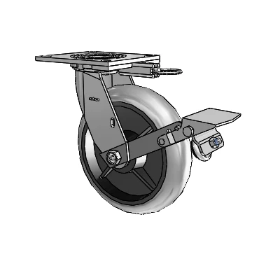 4 Series 2 Inch Wide Top Plate Swivel Caster with 8 x 2 Performa Rubber (Round/Conductive) Wheel and Tread Lock Brake