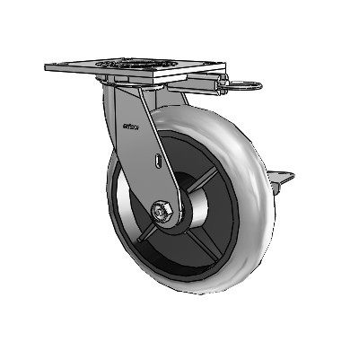 4 Series 2 Inch Wide Top Plate Swivel Caster with 8 x 2 Performa Rubber (Round/Conductive) Wheel and Side Lock Brake