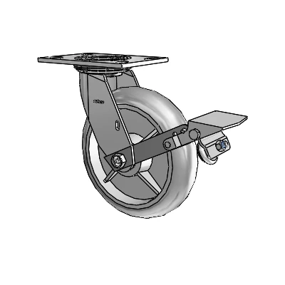 4 Series 2 Inch Wide Top Plate Swivel Caster with 8 x 2 Performa Rubber (Round) Wheel and Tread Lock Brake