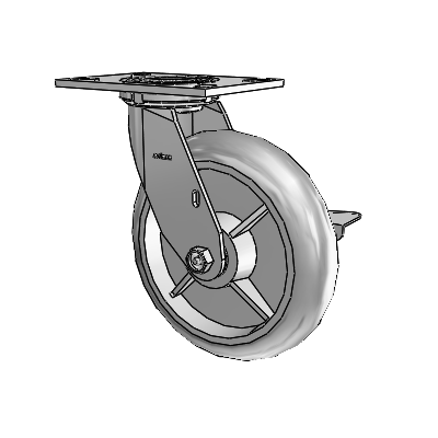 4 Series 2 Inch Wide Top Plate Swivel Caster with 8 x 2 Performa Rubber (Round) Wheel and Side Lock Brake