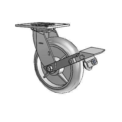 4 Series 2 Inch Wide Top Plate Swivel Caster with 8 x 2 Performa Rubber (Round) Wheel and Tread Lock Brake