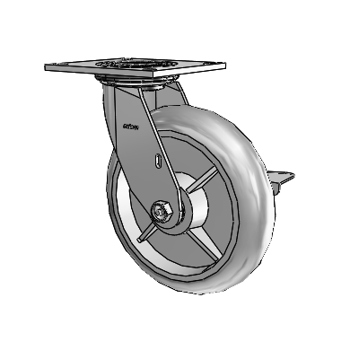 4 Series 2 Inch Wide Top Plate Swivel Caster with 8 x 2 Performa Rubber (Round) Wheel and Side Lock Brake