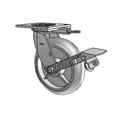 4 Series 2 Inch Wide Top Plate Swivel Caster with 8 x 2 Performa Rubber (Round) Wheel and Tread Lock Brake