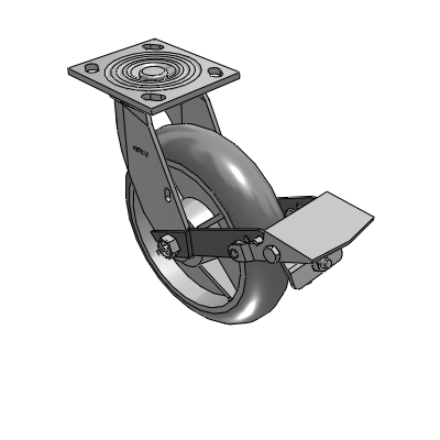 4 Series 2 Inch Wide Top Plate Swivel Caster with 8 x 2 Performa Rubber (Round) Wheel and Tread Lock Brake