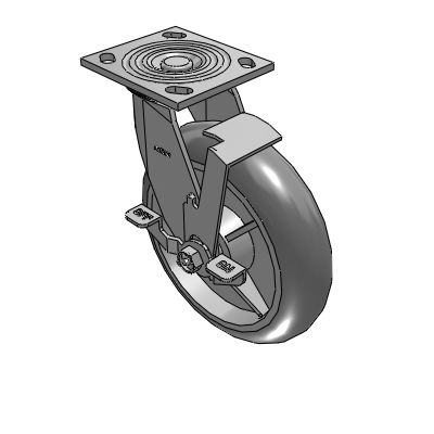 4 Series 2 Inch Wide Top Plate Swivel Caster with 8 x 2 Performa Rubber (Round) Wheel and Top Lock Brake