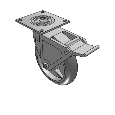 4 Series 2 Inch Wide Top Plate Swivel Caster with 8 x 2 Performa Rubber (Round) Wheel and Tech Lock Brake