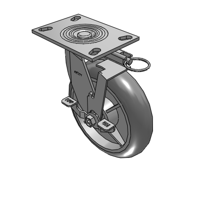 4 Series 2 Inch Wide Top Plate Swivel Caster with 8 x 2 Performa Rubber (Round) Wheel and Top Lock Brake