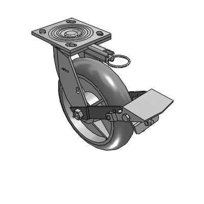 4 Series 2 Inch Wide Top Plate Swivel Caster with 8 x 2 Performa Rubber (Round) Wheel and Tread Lock Brake