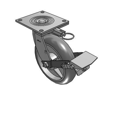 4 Series 2 Inch Wide Top Plate Swivel Caster with 8 x 2 Performa Rubber (Round) Wheel and Tread Lock Brake