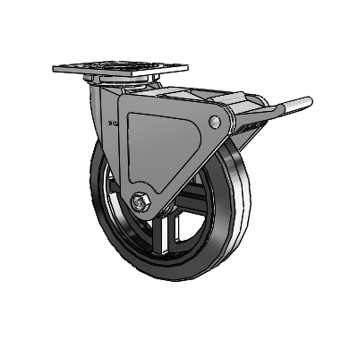 4 Series 2 Inch Wide Top Plate Swivel Caster with 8 x 2 MR - Moldon Rubber (Cast Iron Core) Wheel and Tech Lock Brake