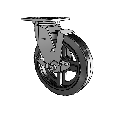 4 Series 2 Inch Wide Top Plate Swivel Caster with 8 x 2 MR - Moldon Rubber (Cast Iron Core) Wheel and Top Lock Brake