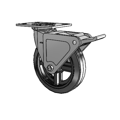 4 Series 2 Inch Wide Top Plate Swivel Caster with 8 x 2 MR - Moldon Rubber (Cast Iron Core) Wheel and Tech Lock Brake
