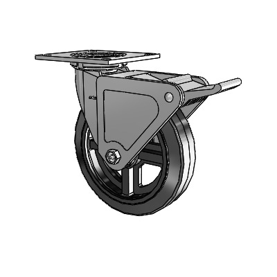 4 Series 2 Inch Wide Top Plate Swivel Caster with 8 x 2 MR - Moldon Rubber (Cast Iron Core) Wheel and Tech Lock Brake