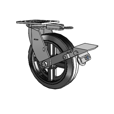 4 Series 2 Inch Wide Top Plate Swivel Caster with 8 x 2 MR - Moldon Rubber (Cast Iron Core) Wheel and Tread Lock Brake