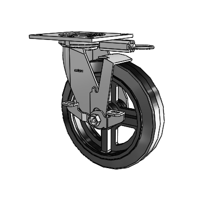 4 Series 2 Inch Wide Top Plate Swivel Caster with 8 x 2 MR - Moldon Rubber (Cast Iron Core) Wheel and Top Lock Brake