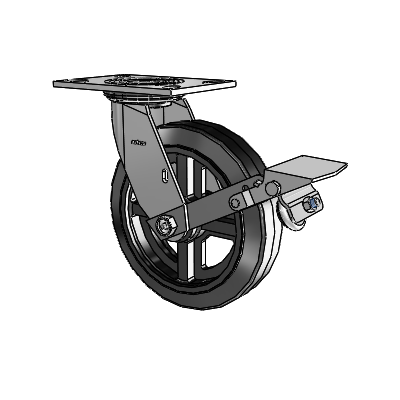 4 Series 2 Inch Wide Top Plate Swivel Caster with 8 x 2 MR - Moldon Rubber (Cast Iron Core) Wheel and Tread Lock Brake