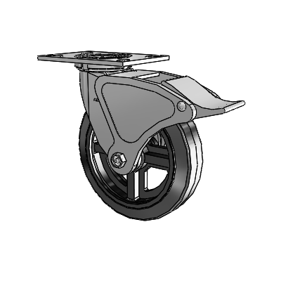 4 Series 2 Inch Wide Top Plate Swivel Caster with 8 x 2 MR - Moldon Rubber (Cast Iron Core) Wheel and Total Lock Brake