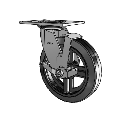 4 Series 2 Inch Wide Top Plate Swivel Caster with 8 x 2 MR - Moldon Rubber (Cast Iron Core) Wheel and Top Lock Brake