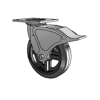 4 Series 2 Inch Wide Top Plate Swivel Caster with 8 x 2 MR - Moldon Rubber (Cast Iron Core) Wheel and Total Lock Brake