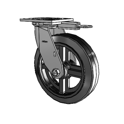4 Series 2 Inch Wide Top Plate Swivel Caster with 8 x 2 MR - Moldon Rubber (Cast Iron Core) Wheel