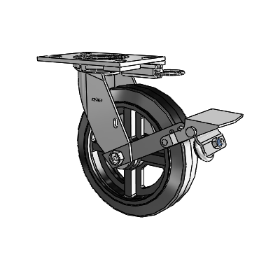 4 Series 2 Inch Wide Top Plate Swivel Caster with 8 x 2 MR - Moldon Rubber (Cast Iron Core) Wheel and Tread Lock Brake