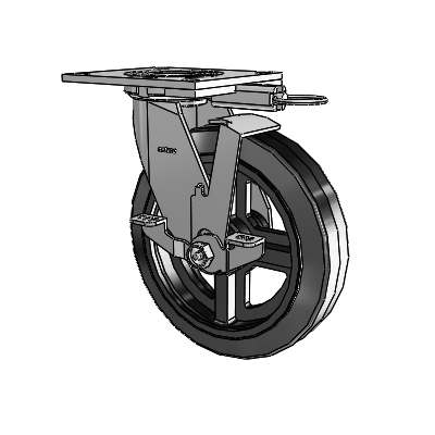 4 Series 2 Inch Wide Top Plate Swivel Caster with 8 x 2 MR - Moldon Rubber (Cast Iron Core) Wheel and Top Lock Brake