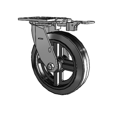 4 Series 2 Inch Wide Top Plate Swivel Caster with 8 x 2 MR - Moldon Rubber (Cast Iron Core) Wheel