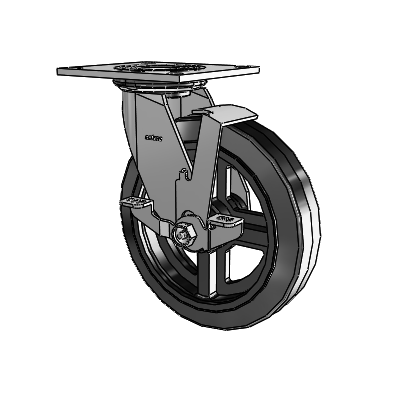 4 Series 2 Inch Wide Top Plate Swivel Caster with 8 x 2 MR - Moldon Rubber (Cast Iron Core) Wheel and Top Lock Brake