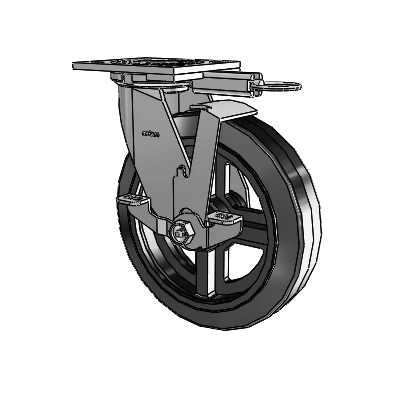 4 Series 2 Inch Wide Top Plate Swivel Caster with 8 x 2 MR - Moldon Rubber (Cast Iron Core) Wheel and Top Lock Brake